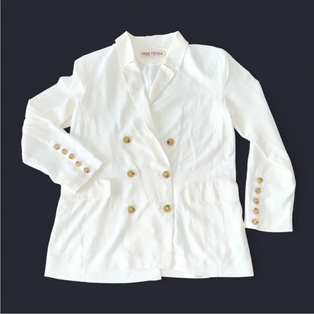 Free People Olivia Ivory Oversized Blazer Boho Relaxed Double Breasted S - Picture 3 of 9